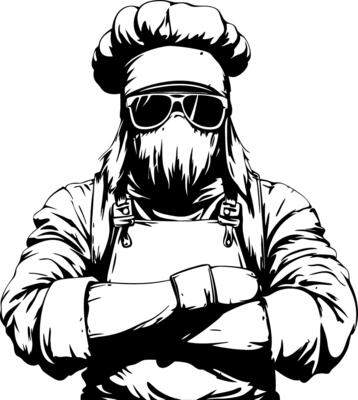 Bold Chef Character in Sunglasses and Apron for Culinary Artwork and Fashion Designs