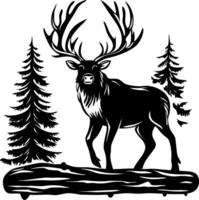 Majestic Stag Silhouette with Pine Trees on Log Ideal for Home Decor and Nature-Themed Projects vector