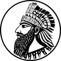 Majestic Persian Warrior Profile with Intricate Headdress Detailing for Tattoos and Designs vector