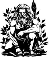Majestic Ancient God with Spear Surrounded by Lush Greenery for Tattoo and Artwork Design vector