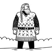 Brave Viking Warrior Standing Proudly in Traditional Attire with Braid and Beard vector