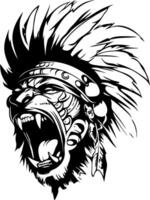 Fierce Lion Head with Native American Headdress for Tattoo Design and Graphic Art vector