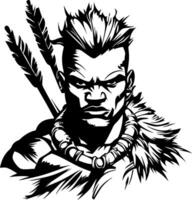 Warrior Portrait with Feathers Necklace and Fierce Expression Ideal for Tattoo and Artwork vector