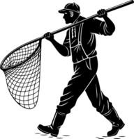 Fisherman Walking with Net Vintage Style Illustration Ideal for Tattoo Design and Crafts vector