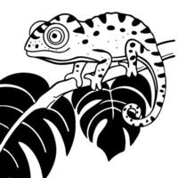 Chameleon Sitting on a Branch Surrounded by Tropical Leaves for Nature Inspired Art Projects vector