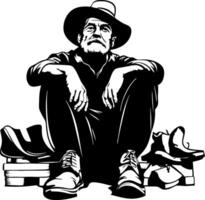 Thoughtful Man Sitting Amongst Shoes Reflecting on Life and Journeys Artistic Illustration vector