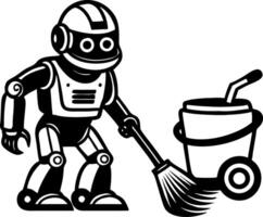 Robot Cleaning Character with Broom and Bucket Perfect for Illustration and Coloring Projects vector