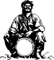 Joyful Drummer Sitting Cross Legged with Drum Perfect for Tattoo and Design Inspiration vector