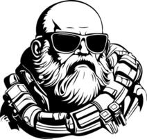 Bearded Man with Sunglasses and Mechanical Arm Design for Tattoo or Graphic Use vector