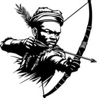 Dynamic Warrior Drawing with Bow and Arrow Ready for Action in Tribal Style vector
