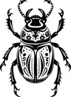 Intricate Black Beetle Illustration for Tattoo Design and Coloring Book Art vector