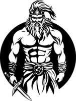 Powerful Warrior Figure with Sword and Muscular Build for Tattoo or Graphic Design vector