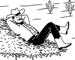 Relaxing Cowboy in Desert Landscape Enjoying Leisure Time on Haystack vector