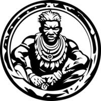 African Warrior Sitting in Circular Frame Tribal Art Illustration for Tattoos and Graphic Design vector