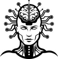 Futuristic Cybernetic Human Head with Brain and Circuitry for Sci-Fi Designs and Tattoos vector