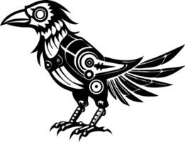 Stylized Mechanical Raven Illustration Ideal for Tattoo Design and Graphic Art Projects vector