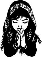 Praying Girl Silhouette with Headscarf in Contemplation for Spiritual and Artistic Use vector