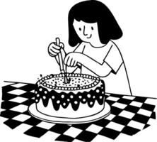 Girl Decorating a Cake with Sprinkles in a Fun and Whimsical Style for Creative Projects vector