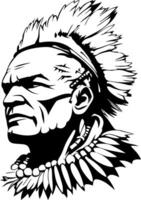 Native American Warrior Profile with Feathered Headdress Ideal for T-Shirt Designs and Tattoos vector
