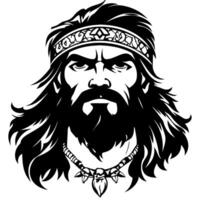 Inspirational Warrior Portrait with Long Hair and Tribal Accessories for Art and Tattoos vector