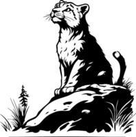Majestic Lioness Resting on Rock in Wilderness Nature Scene Illustration vector
