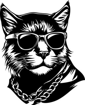 Cool Cat Wearing Sunglasses and Chain Necklace Illustration for Fun Designs
