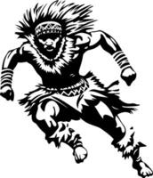 Dynamic Warrior Running Silhouette with Tribal Elements and Prowess for Tattoo Design vector