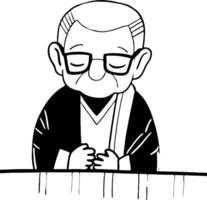 Meditative Elderly Man in Thoughtful Pose Expressing Calmness and Wisdom for Illustration Design vector