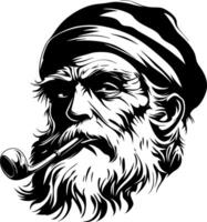 Illustration of a Wise Old Man with a Pipe and Beard Suitable for Tattoo Design and Decorations vector