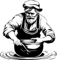 Craftsman Mixing Pottery Clay with Spinning Wheel Vintage Art for Creative Projects vector