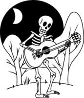 Skeleton Playing Guitar Under Moonlit Sky with Trees for Halloween Decor and Art Projects vector