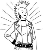 Bold Punk Style Illustration of Confident Woman with Spiked Mohawk and Leather Jacket vector