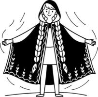 Enchanting Girl in Cloak with Braids Capturing Magical Whimsical Spirit for Illustration vector