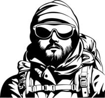Adventurous Mountain Climber in Sunglasses and Warm Gear for Outdoor Enthusiasts and Travel vector