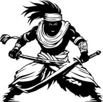 Dynamic Ninja Warrior Silhouette with Twin Swords for Tattoo Design and Graphic Art vector