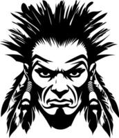 Intense Warrior Face with Feathers Bold Native American Tribal Art Design vector