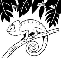 Chameleon Clinging to Branch Surrounded by Leaves Ideal for Tattoo Design and Coloring Pages vector