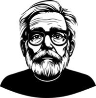 Detailed Illustration of an Elderly Man with Glasses and Beard Perfect for Tattoo or Design vector