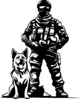 Soldier Standing Confidently with Loyal Dog for Military and Service Themes vector