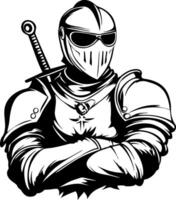 Bold Knight with Sword in Armor Digital Illustration for Tattoo and Graphic Design vector