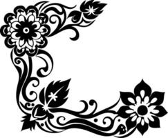 Elegant Floral Ornamental Design with Swirls and Leaves for Tattoo and Coloring Projects vector