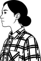 Profile of a Woman in a Plaid Shirt with a Sleek Bun for Fashion Illustrations and Design Projects vector