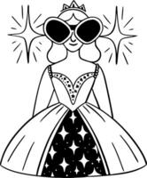 Stylish Princess Character in Fabulous Dress and Sunglasses for Coloring and Design Projects vector