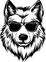 Stylish Wolf Head with Sunglasses Bold Design for Tattoos and Graphic Art Projects vector