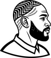 Stylish Black Man Profile with Short Hair Wave Pattern and Beard vector