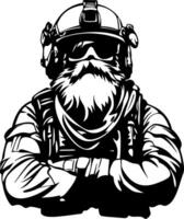 Bearded Military Operator in Tactical Gear Striking Confident Pose for Tattoo and Apparel Design vector