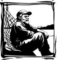 Relaxed Fisherman Portrait Capturing Serenity and Life at Sea for Tattoo or Coloring Book Design vector