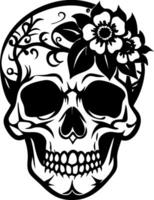 Intricate Skull Design with Floral Elements Ideal for Tattoo Art and Graphic Applications vector