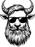 Stylish Bull Head with Sunglasses and Beard for Tattoo Design and Graphic Art vector