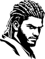 Stylized Portrait of a Man with Braided Hair and Intense Expression for Graphic Design Projects vector